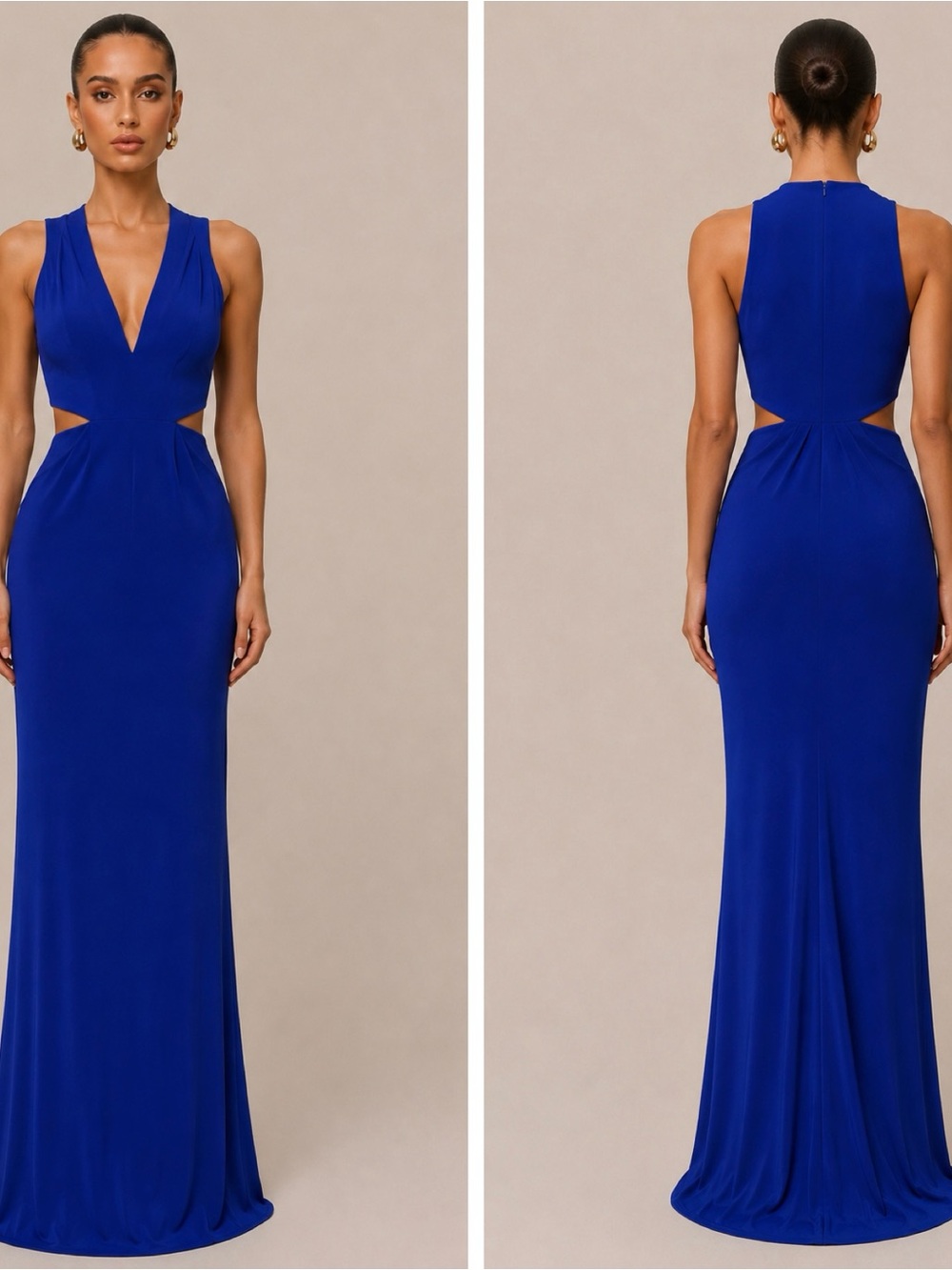 Cut25 by Yigal Azrouel Cobalt Blue Cutout V-Neck Maxi Gown